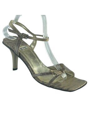 Versani Gold Snake Print Leather Heels Made In Italy With Adjustable Straps & Sq